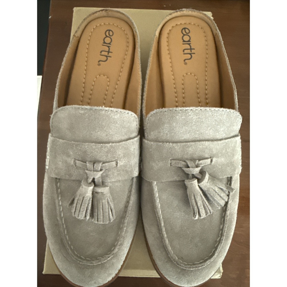 Earth Everett Tassels Slip-On‎ Mule Loafers Dark Gray Suede Women's Size 9.5M